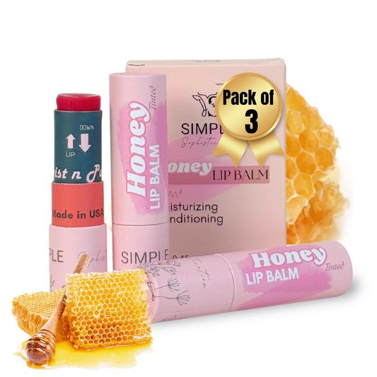 Organic Honey Lip Balm - 100% Grassfed Beef Tallow Chapstick for Women, Natural Raw Honey & Argan Oil - Ultra Moisturizing, Conditioning, Chemical Free - 3 Pack (3x0.15 oz) Tinted