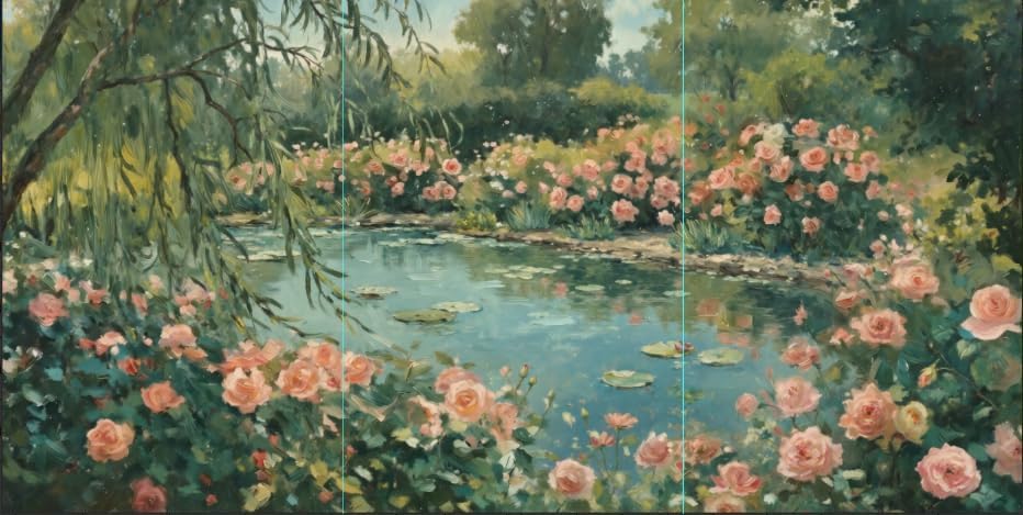 IARTTOP Large Abstract Green Monet Floral Framed Canvas Wall Art 16x24 Inch by IARTTOP