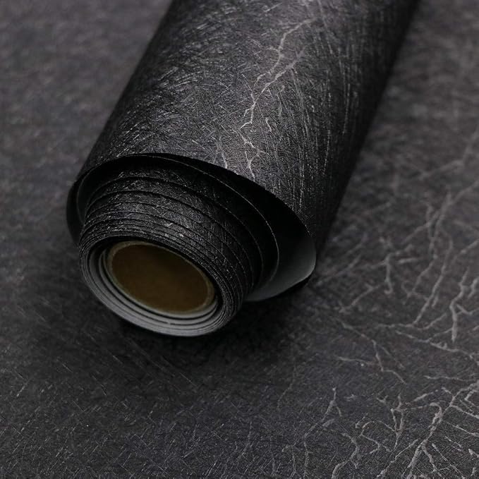 Abyssaly Black Silk Wallpaper Peel and Stick 15.7" X 196.8" Embossed Self by Abyssaly