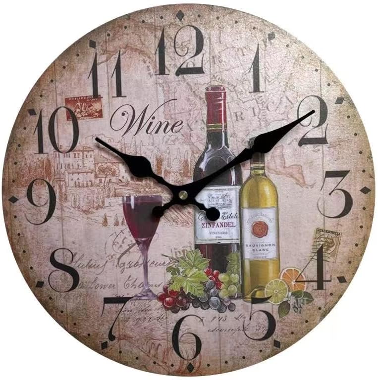 oumao 12" Retro Vintage Wine Pattern France Style Non-Ticking Silent Wooden - Image 3