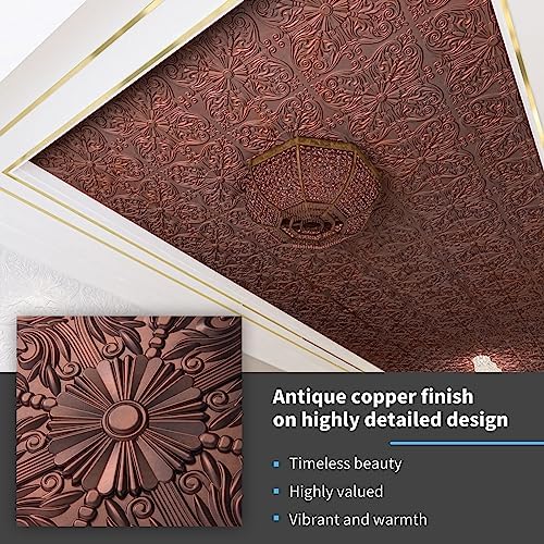 Art3d Spanish Floral Drop Ceiling Tiles, 2 x 2 ft, Antique Copper - Image 3