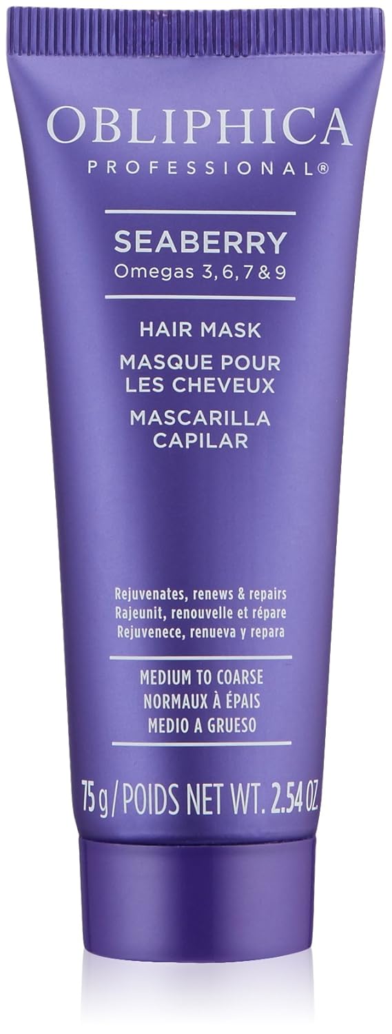 Obliphica Seaberry Hair Mask - Deep Conditioning Hydrating Treatment for Dry and Damaged Hair - Moisturizing Hair Repair and Growth Mask for Medium, Coarse, and Color-Treated Hair - 2.64 Fl Oz