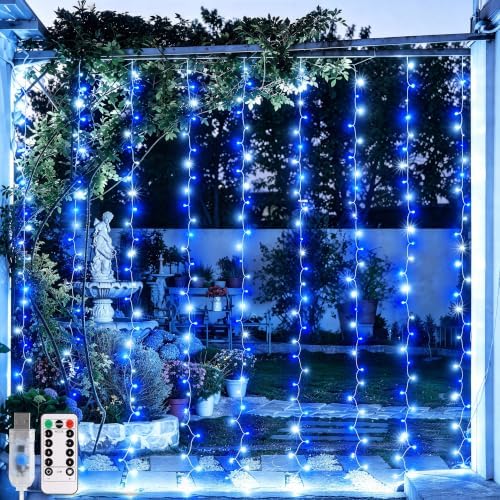 JMEXSUSS 200 LED USB Curtain Lights Blue and White by JMEXSUSS