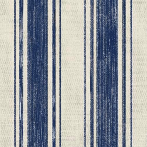 Safiyya Wallpaper Peel and Stick Blue and Cream White Hand-Painted Striped by SAFIYYA