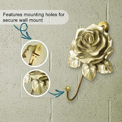 3 Pcs Gold Rose Decorative Wall Hooks, Resin Flower Towel & Key Hooks - Image 6