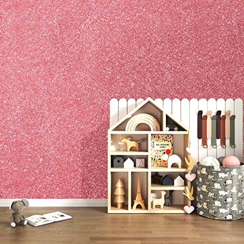 Stickyart 15.8"x275.6" Glitter Wallpaper Peel and Stick Coral Pink Sparkle - Image 5
