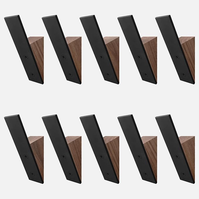 Homeforia Walnut Wood Coat Hooks, High End Walnut Wood & Black Metal Wall by Homeforia