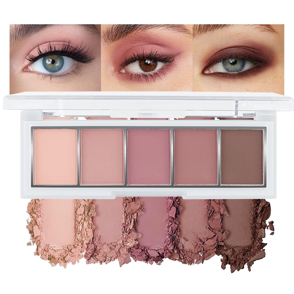 AMY'S DIARY Earth Tone Eyeshadow Palette Makeup, 5 Colors Cool-Toned Velvety Matte Finish, Nude Taupe Eye Shadows, for Woman Long Lasting Naturing-Looking (#03)