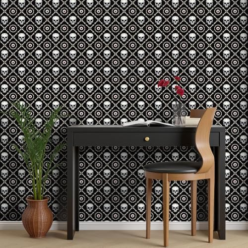 FLFK Peel and Stick Wallpaper Skull and Eyeballs Black Wallpaper 16" x 384" - Image 6