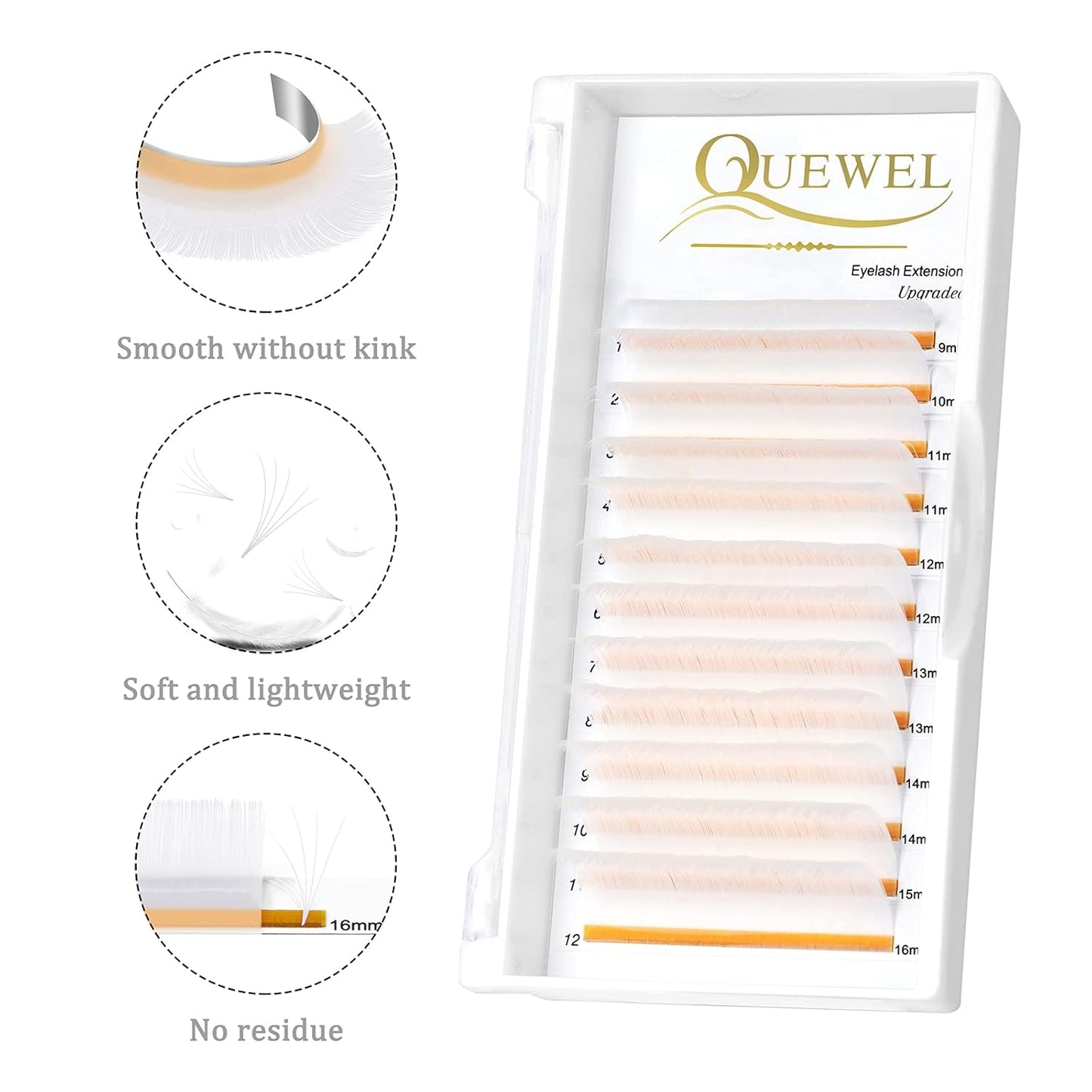 QUEWEL Easy Fan Volume Lashes .07 D Curl White Lash Extensions 9-16mm Mixed Tray Color Self Fanning 2D-10D Eyelash Extensions (White 0.07 D 9-16mm)