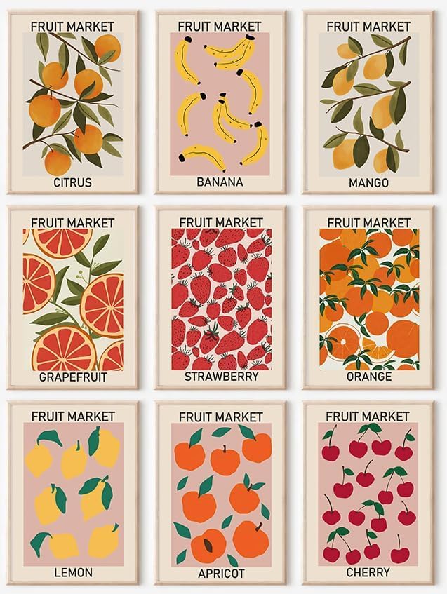 KBKBART Set of 9 Fruit Market Wall Art Prints Poster Kitchen Artwork 8x10in - Image 2
