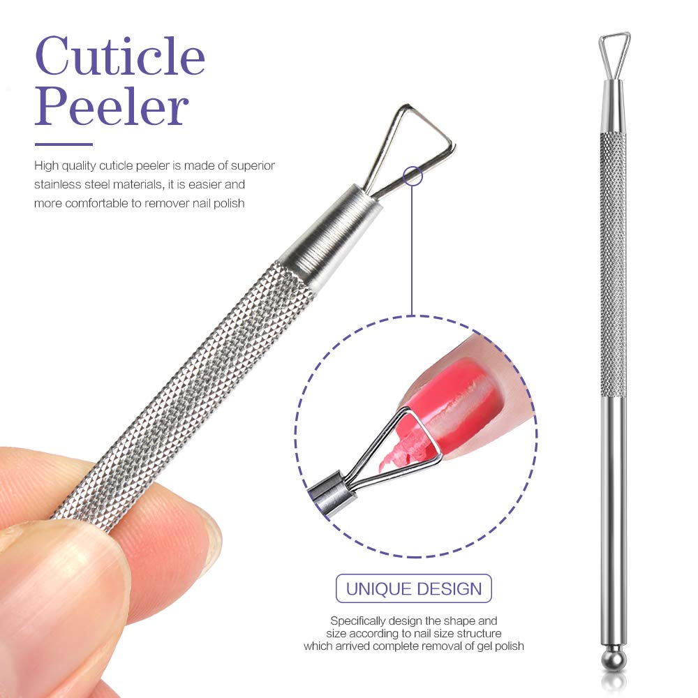 Teenitor gel nail remover kit with10pcs Gel Clip Remover, Brush for Nails, Nail Files 100/180, Buffer Block 400/4000, Stainless SteelCuticle Peeler and 115pcs Lint Free Cotton Pads Nail Wipe Clear