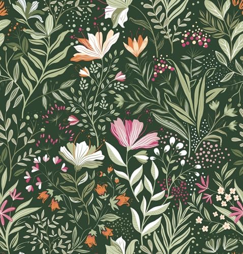 Fititem Green Floral Peel and Stick Wallpaper Boho Dark Vintage 17.3”×591” by Fititem__FitYourHome