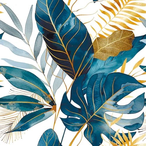 ReWallpaper Tropical Peel and Stick Wallpaper Blue Gold Leaf Wall Paper by ReWallpaper