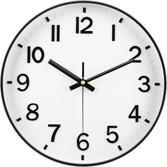 Black Wall Clock, 8 Inch Wall Clocks Battery Operated, Round Modern Non Ticking by MABPEDO