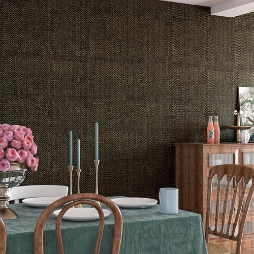 Black Gold Wallpaper Peel and Stick Linen Grasscloth Wallpaper 17.7x80" - Image 6