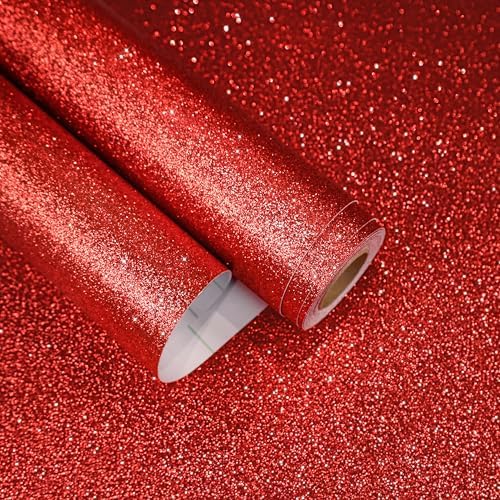 Sparkle Red Glitter Wallpaper Stick and Peel Glitter Contact Paper 15.7"x160" by EaseStick