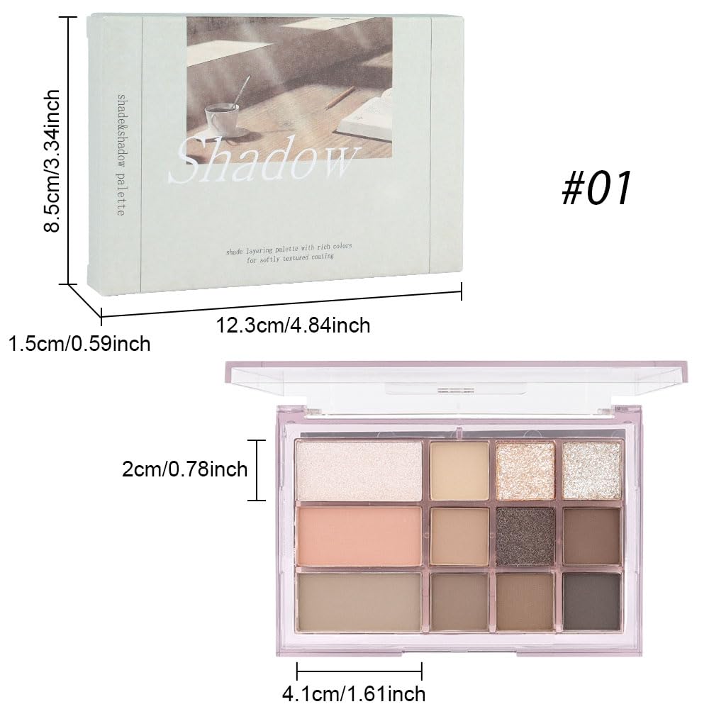 12 Girds Colorful Matte Shimmer Eyeshadow Palette for Eye Makeup,High Pigmented Eye Shadow Primers Powder Palet de sombras de ojos 12-A