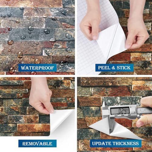 FunStick 15.8x472 Brown Red Blue 3D Brick Wallpaper Peel and Stick Textured - Image 7