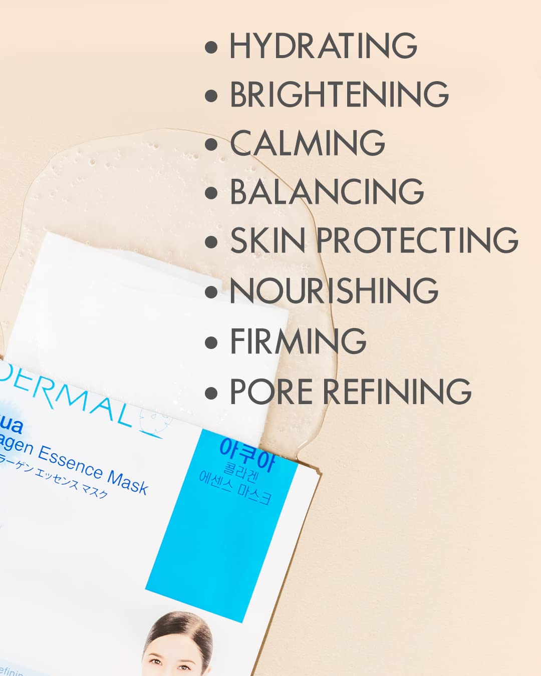 DERMAL Korean Collagen Face Mask – Hydrating & Soothing Sheet Mask with Panthenol – Hypoallergenic Calming Moisture Care for All Skin Types – 48 Combo Pack