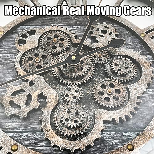 24" Large Wall Clock with Moving Gears, Oversize Vintage Industrial Rustic - Image 2