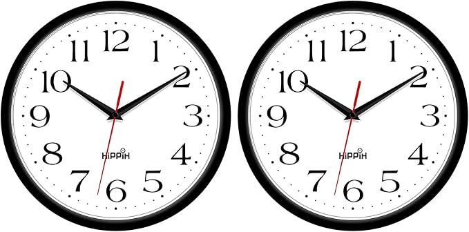 HIPPIH 2 Pack Silent Wall Clock, 10 Inch Non Ticking Quiet Digital Sweep by HIPPIH