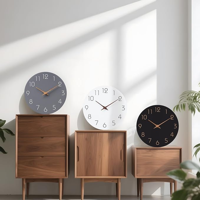 Mosewa Wall Clock 12 Inch Gray Silent Non Ticking Battery Operated Modern - Image 9
