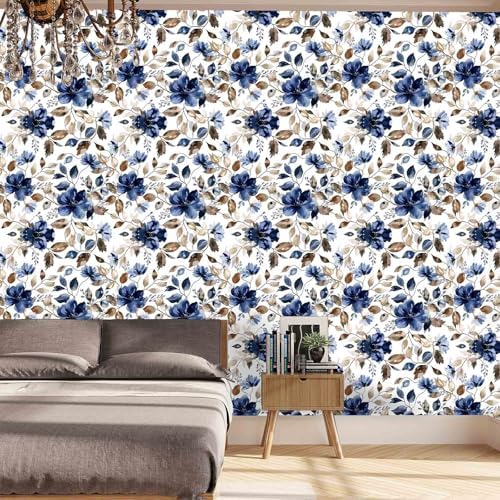 Modern Blue Floral Peel and Stick Wallpaper 17.7"x 212.6" - Image 3