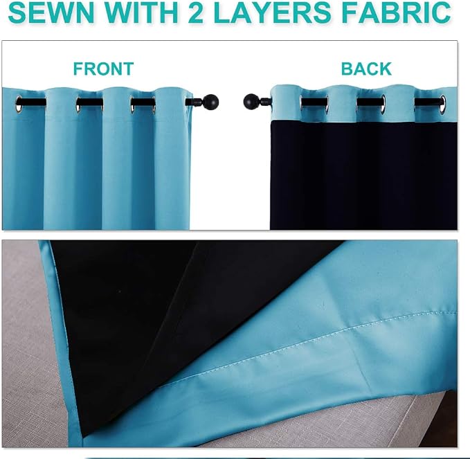 NICETOWN Teal Blue Full Shade Curtain Panels, Pair of Thermal Insulated & - Image 5