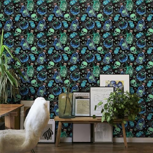 FLFK Peel and Stick Wallpaper, Skulls and Magic Cauldrons - Image 4
