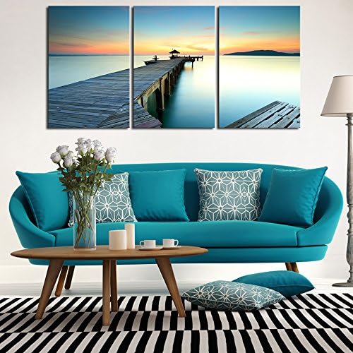 Wieco Art Bridges over the Sea Large Canvas Prints Wall Art Seascape Pictures - Image 3