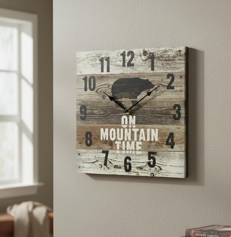Young's Inc Mountain Time Bear Wooden Wall Clock - Image 5
