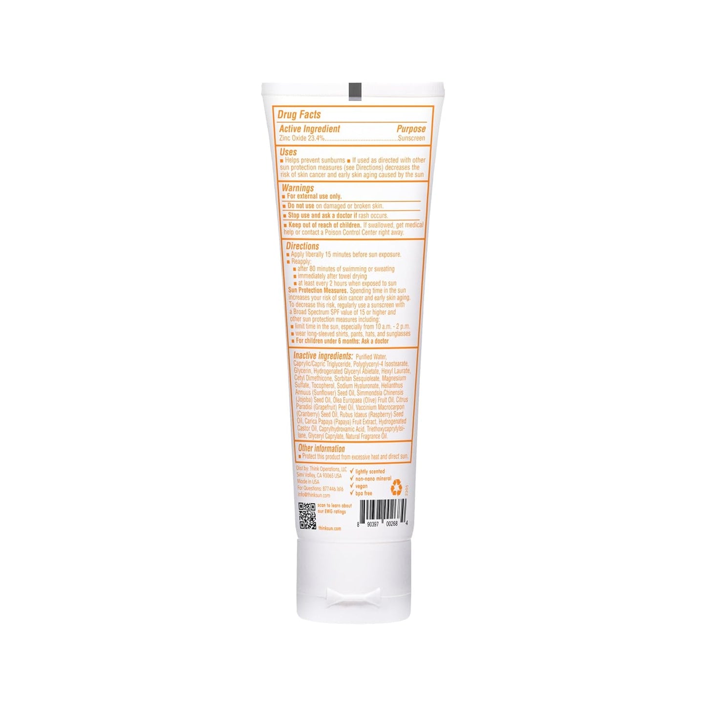Thinkbaby SPF 50+ Baby Mineral Sunscreen – Safe, Natural Sunblock for Babies - Water Resistant Sun Cream – Broad Spectrum UVA/UVB Sun Protection – Vegan Baby Sunscreen Lotion, 3 Oz.