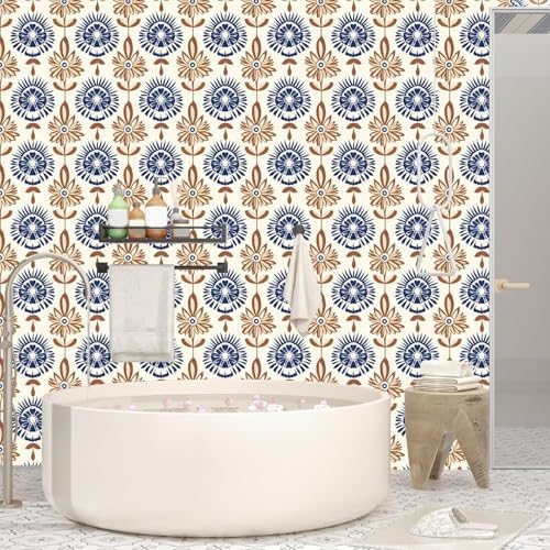 BOKEBEVE Boho Floral Peel and Stick Wallpaper Beige Brown 17.5 x 118In - Image 4