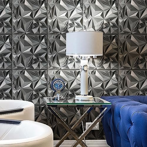 STICKGOO Diamond 3D Wall Panels, Brushed Silver, 19.7"x19.7" - Image 4
