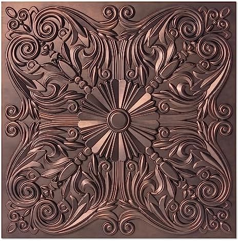 Art3d Spanish Floral Drop Ceiling Tiles, 2 x 2 ft, Antique Copper by Art3d