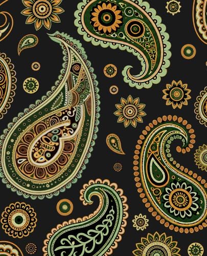 BOKEBEVE Black Floral Wallpaper Peel and Stick Vintage Green 17.5 x 118In by BOKEBEVE