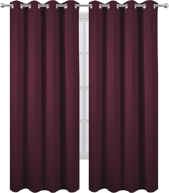 LEMOMO Burgundy Red Thermal Blackout Curtains/52 x 84 Inch/Set of 2 Panels Room - Image 2