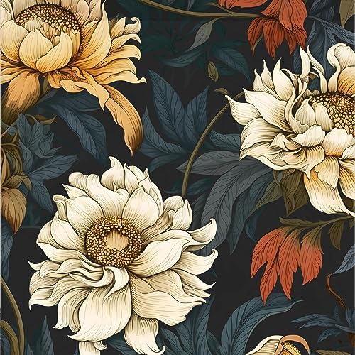 Black Blue Vintage Floral Peel and Stick Wallpaper 17.5" x 118" by XRUIBZI