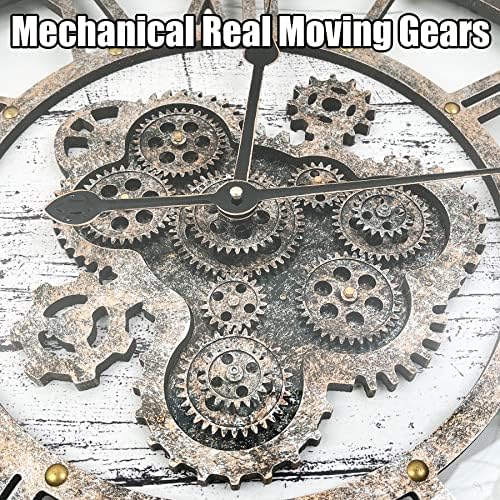 24" Large Wall Clock with Moving Gears, Oversize Vintage Industrial Rustic - Image 2
