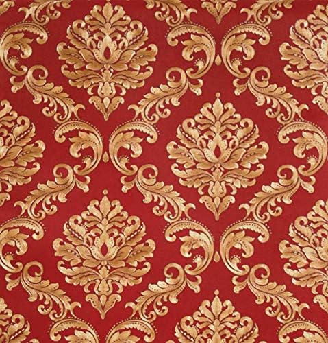 Blooming Wall Red Damasks Flocking Embossed Textured Wallpaper Roll - Image 2