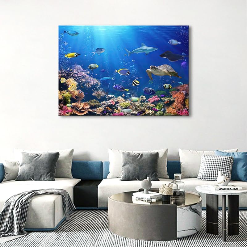 DUOHUTRA Sea Turtle Canvas Wall Art Colorful Fish Coral Painting Blue Ocean - Image 5