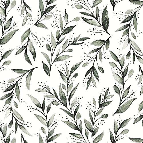 Livebor Green Leaf Wallpaper Peel and Stick Olive Wallpaper17.7” x 236.2” by LiveborDirectWallpaper