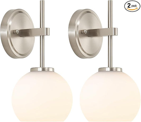 Brushed Nickel Battery Operated Wall Sconce Set of 2, Wireless Rechargeable by SANTOSTOCK