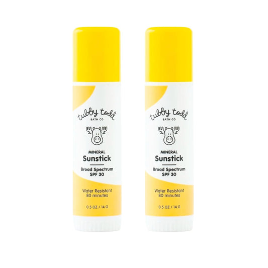 TUBBY TODD Mineral Sunstick - Broad Spectrum SPF 30 Sunscreen for Kids - Water-Resistant Stick Sunscreen for Body & Face - Safe for Sensitive Skin - 2 Pack, 0.5 oz