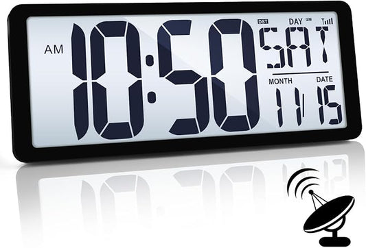 TXL Atomic Clock with Backlight, 14.2" Large Digital Wall Clock Battery Operated by TXL