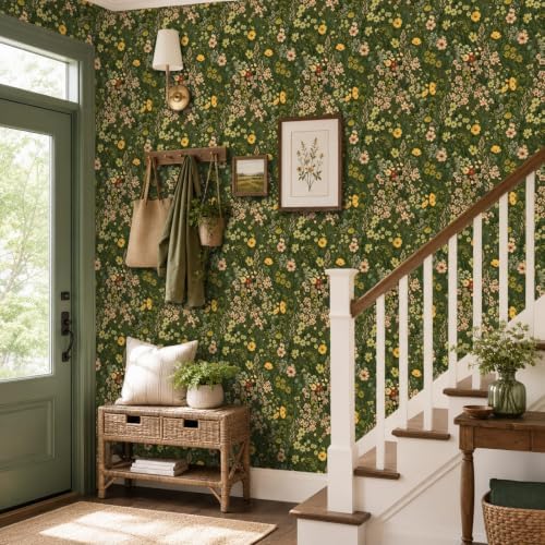 BOKEBEVE Green Wildflower Wallpaper Peel and Stick Boho Floral 17.5 x 118In - Image 5