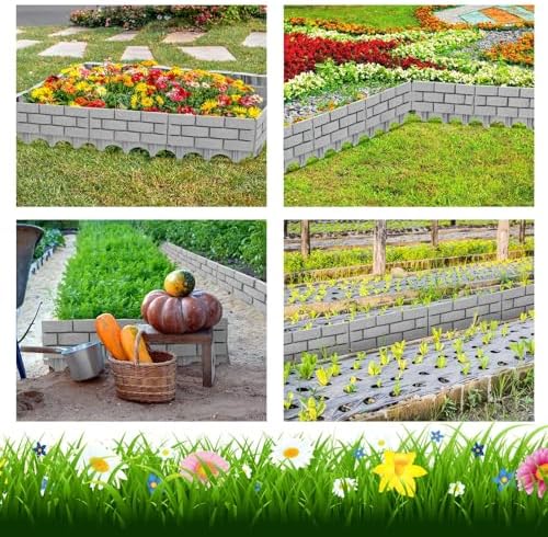 Landical 4 Pcs Gray Faux Stone Garden Fence, Landscape Edging Border - Image 6
