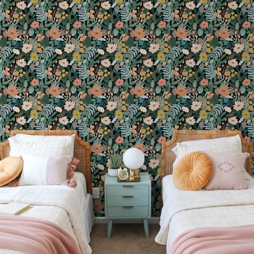 Simon&Siff 17.3'' x 120" Vintage Green Floral Peel and Stick Wallpaper - Image 5