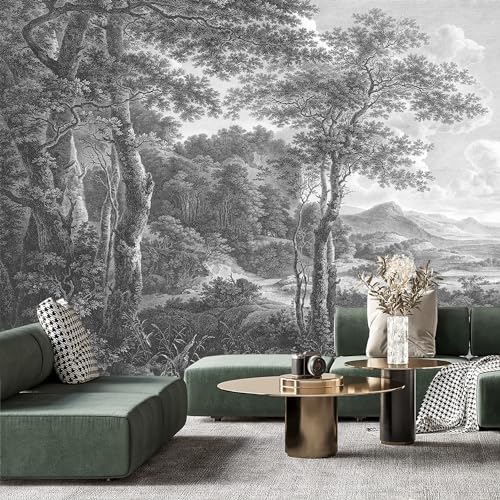 YQWDMX -Vintage Forest Fabric Wallpaper Grey Tree Mural Living Room 140" x 91" by YQWDMX